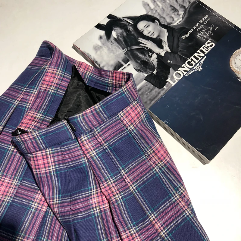 Новые женские повседневные фиолетовые клетчатые плиссированные юбки в английском стиле, шорты, брелок для ключей в стиле ретро, мини-юбка с высокой талией, большие размеры