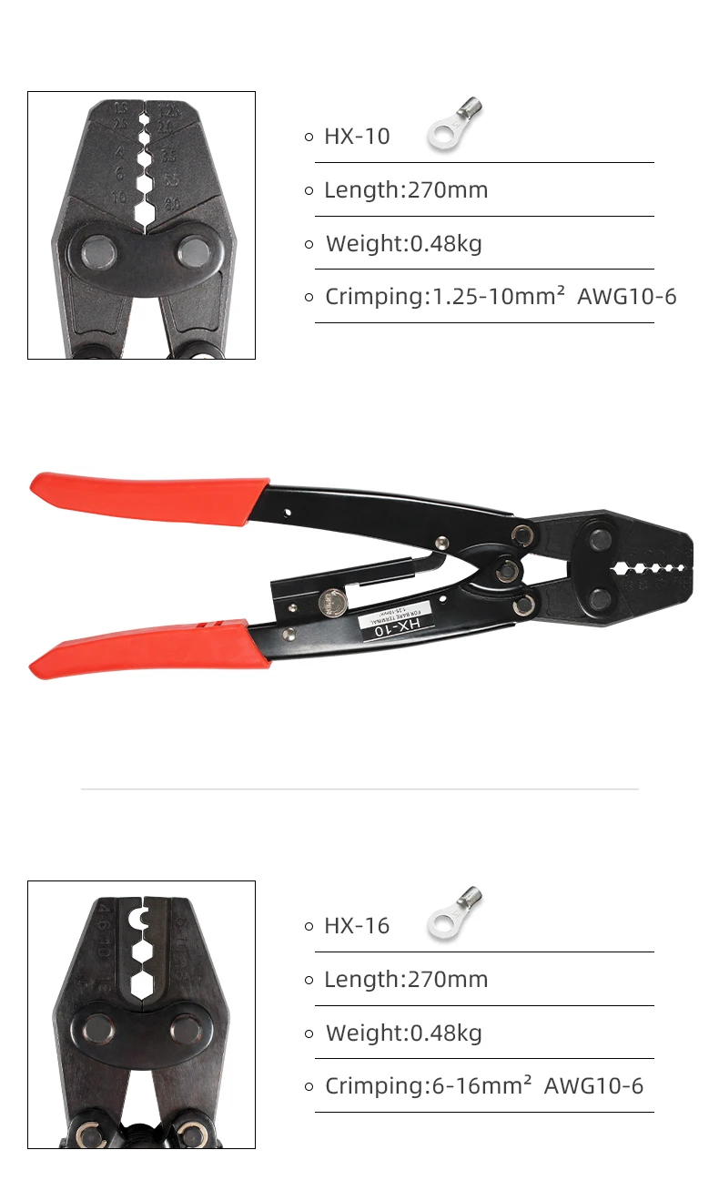 Insulated Terminals Non-Insulated Ferrules Plier Crimper 6-16mm2 AWG 10-6 