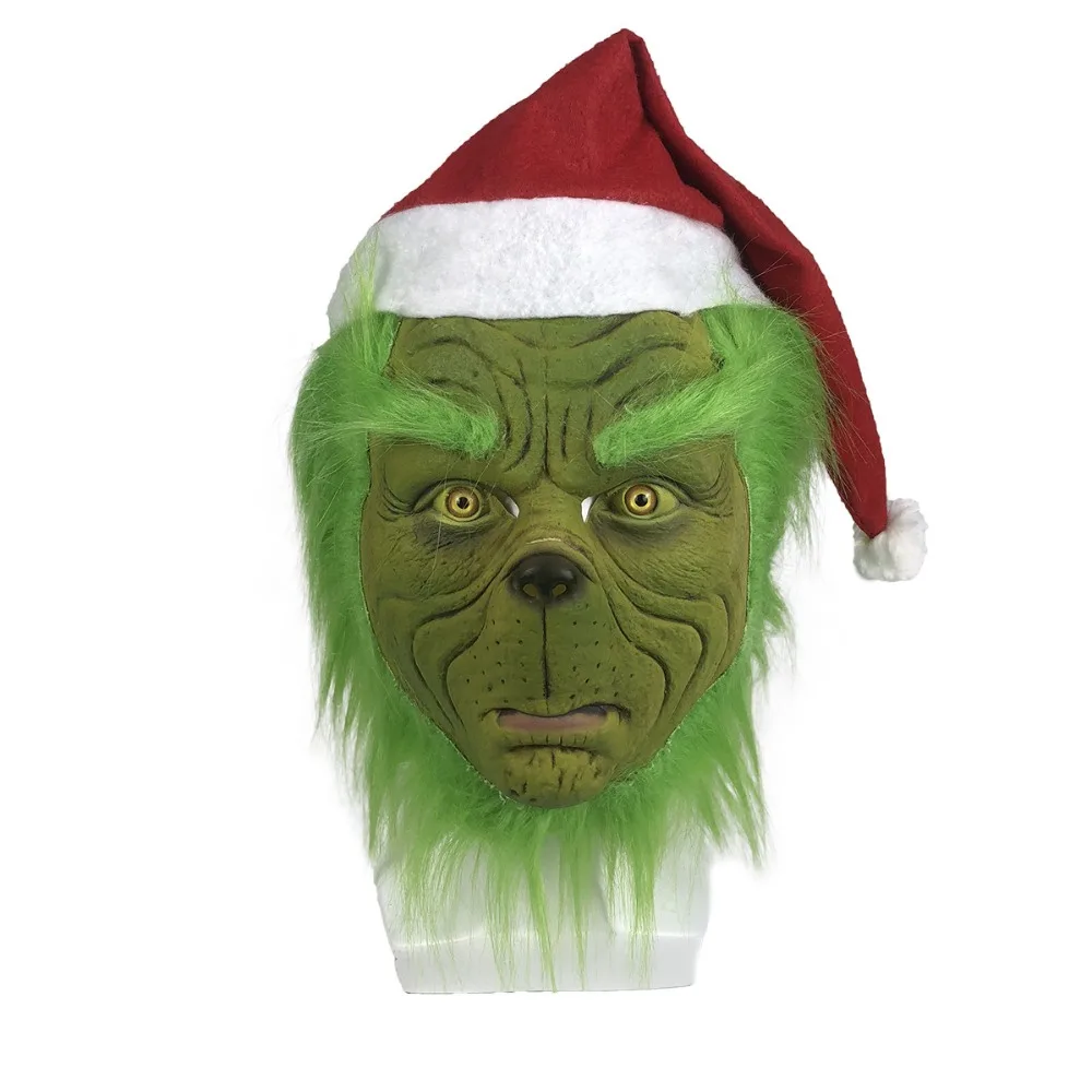 Рождественская латексная маска Grinch, карнавальный костюм на Рождество, Вечерние Маски Grinch, Карнавальная маска на лицо, перчатки, аксессуары для украшения дома