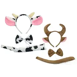 3 шт./компл. корова головные уборы для животных больших размеров для девочек: повязка на голову для мальчиков с галстуком-бабочкой из двух