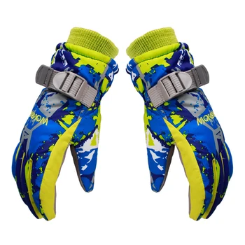 

Children Polyester Adjustable Buckle Cycling Climbing Ski Gloves Anti Slip Waterproof Keep Warm Printed Elastic Winter Sports