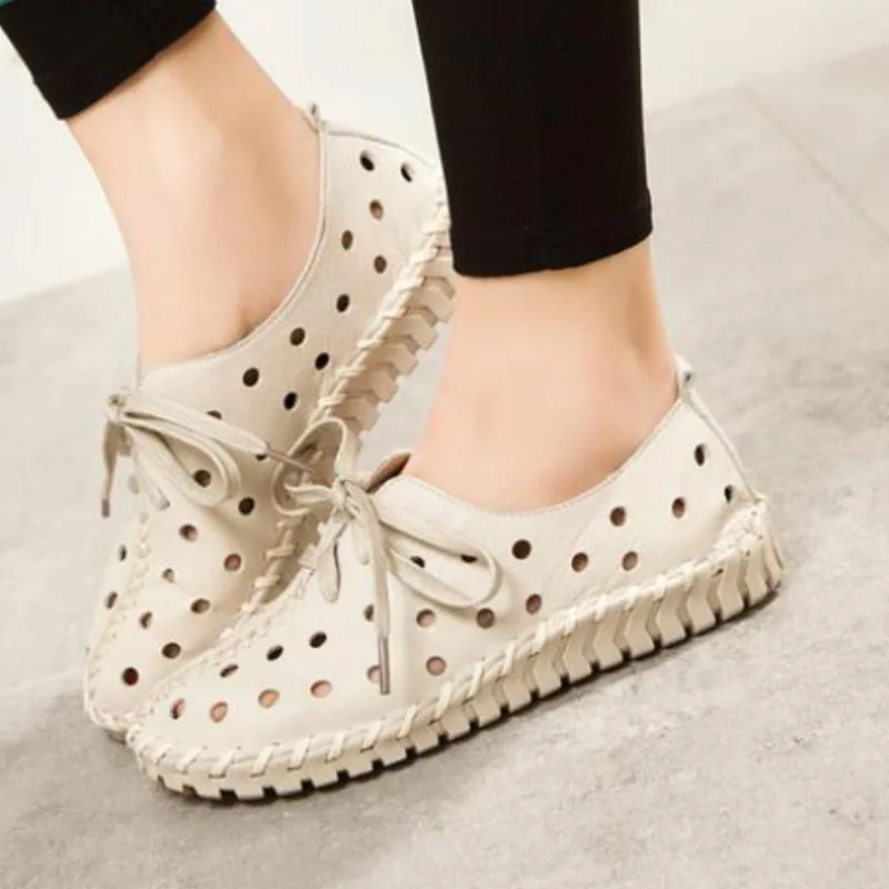 

2019 New Fashion Summer Genuine Leather Shoes Women Shoes Woman For Mom Women's Flats Comfortable Handmade Pregnant Hole Shoes k