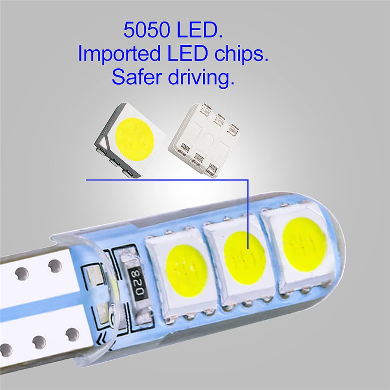 500 шт. Автомобильный светодиодный силикагель T10 светодиодный s 194 W5W 168 6 SMD 5050 светодиодный автомобильный Стайлинг габаритный фонарь интерьерная лампа боковой светильник