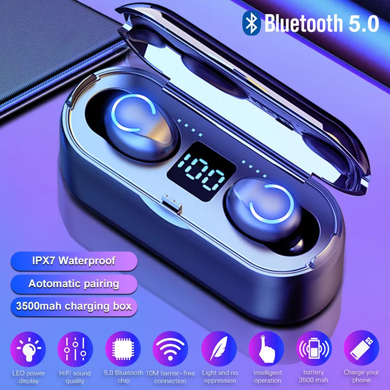 

TKEY New 5.0 Wireless Earphone Bluetooth TWS Bluetooth Earbud Sport Music Waterproof LED Display Earbuds Headset With Mic