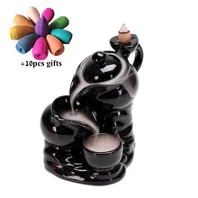

Teapot Shape Ceramic Smoke Backflow Incense Burner Waterfall Censer Incense Holder Home Decor Ornaments + 10pcs Free Cones