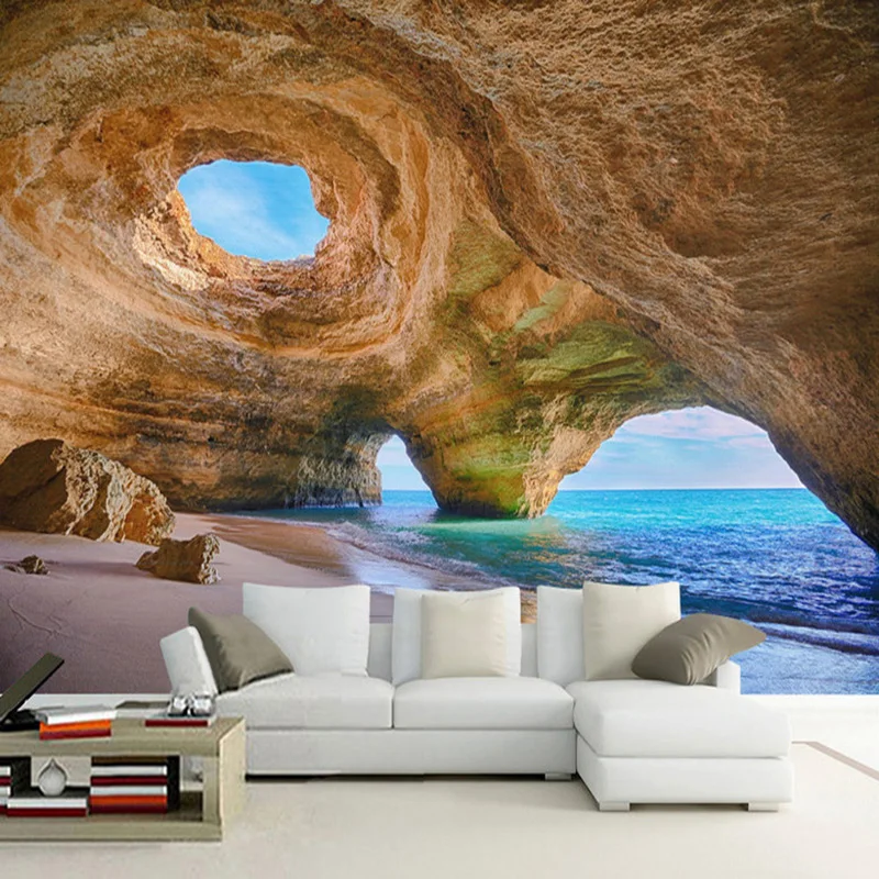 

Dropship Personalized Customization Seaside Cave Wall Painting Wallpaper Mural Modern Creativity Decor Papel De Parede