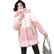 Зимняя женская куртка из овечьей кожи,, блестящая стеганая парка, Женская куртка с капюшоном и длинными рукавами, Женское зимнее ветрозащитное пальто