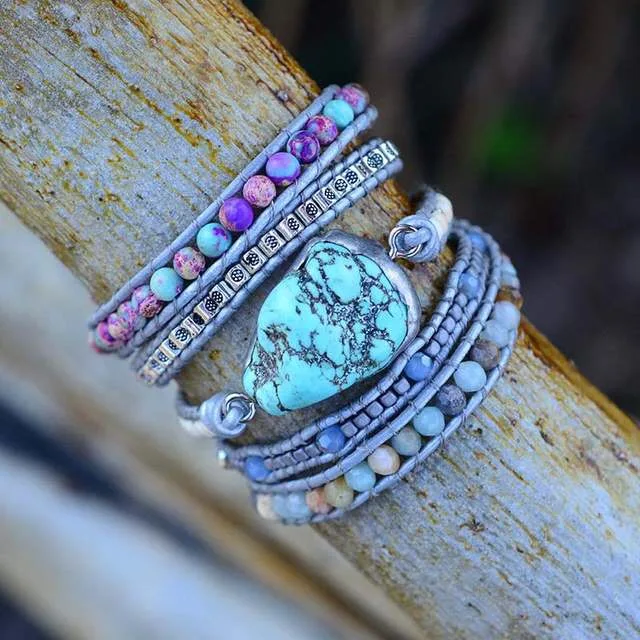 Drop Shipping Free EPacket Boho Braided Long Wrap Bracelet Natural Turquoise Stone Wholesale | Украшения и аксессуары