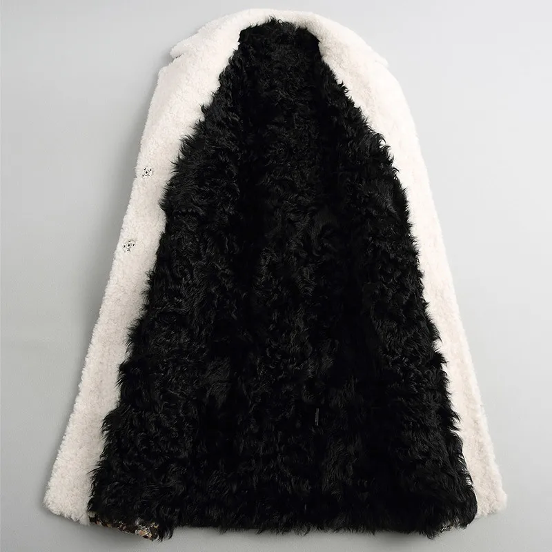 

2020 Real Coat Female Long Tweed Wool Blend Jackets Warm Winter Jacket Women Natural Lamb Fur Coats 1611 WYQ1988