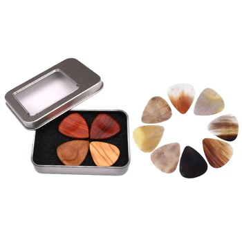 

12pcs Wooden Guitar Bass Plectrums Picks with Iron Box Case Set
