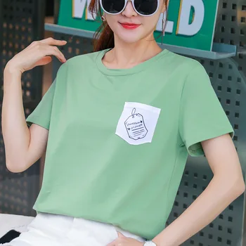 

Light Green Short Sleeve Pure Soft Comfortable Cotton T Shirt For Women Summer Trend Tees Female