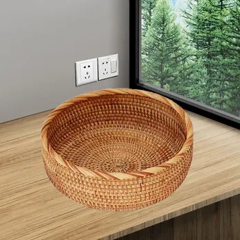 

Handmade Round Fruit Snack Wicker Basket Willow Wicker Basket Weaving Storage Holder Dining Tray 3 Size 26*11cm 23*9cm 20*7.5cm