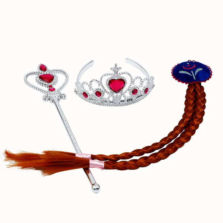 Frozen Aisha Princess Anna Jewelry Blue Set Crown Magic Wand Gloves Wig Scorpion Birthday Party Friends Children Decoration