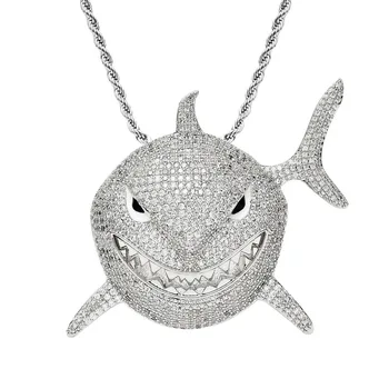

Men's Hip Hop Pendant Necklace 6ix9ine Big Size Shark Pendant Savage Shape AAA Full Zircon Cute Trendy Jewelry Accessories Gifts