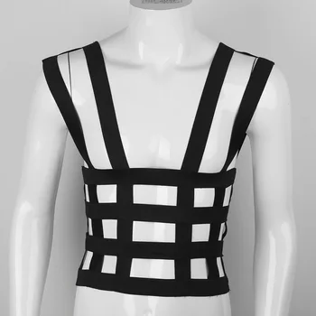 

Sexy Men Erotic Lingerie Body Chest Harness Dance Costume Belt Man Hollow Out Shoulder Elastic Tops Bondage Outfit Harnais Homme