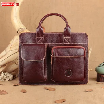 

Women Handbag Portable Crossbody Computer Bag Retro First Layer of Leather , Personalized Business Briefcase, Female Red Brown