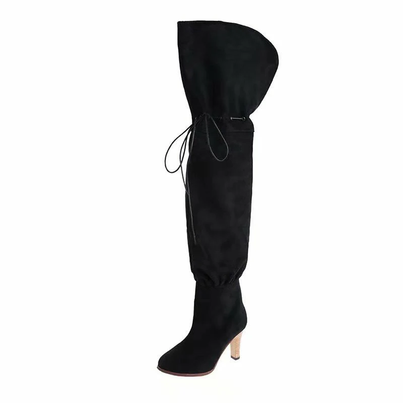 Пикантные Сапоги выше колена на шнуровке женские сапоги в римском стиле женская обувь на плоской подошве женские замшевые высокие сапоги зимние сапоги до бедра, Размеры 35-43