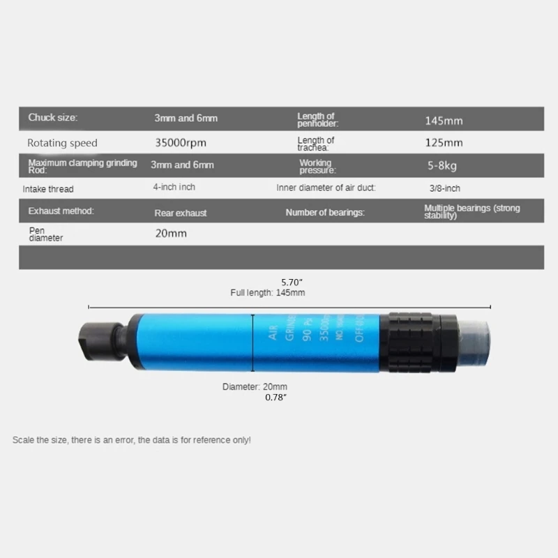 

Micro Pneumatic Air Pencil Die Grinder Kit Mini Pencil Polishing Engraving 5 Mm with Two Chucks 3mm 6mm Tools