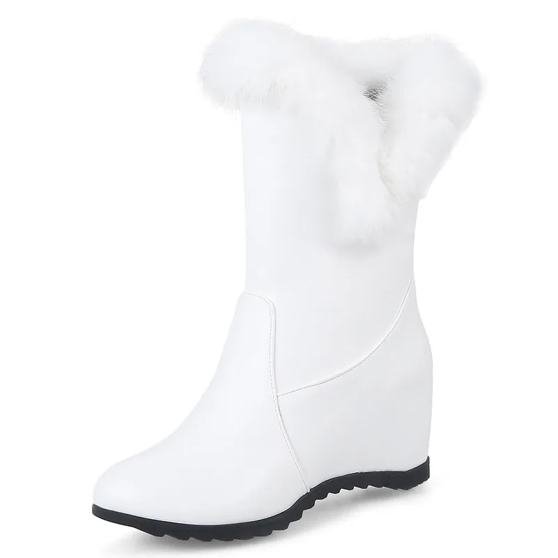 ANNYMOLI Women Boots Winter Snow Boots Fur Height Increasing High Heel Mid Calf Boots Warm Round Toe Shoes Lady Plus Size 34-43 ANNYMOLI Women Boots Winter Snow Boots Fur Height Increasing High Heel Mid Calf Boots Warm Round Toe Shoes Lady Plus Size 34-43