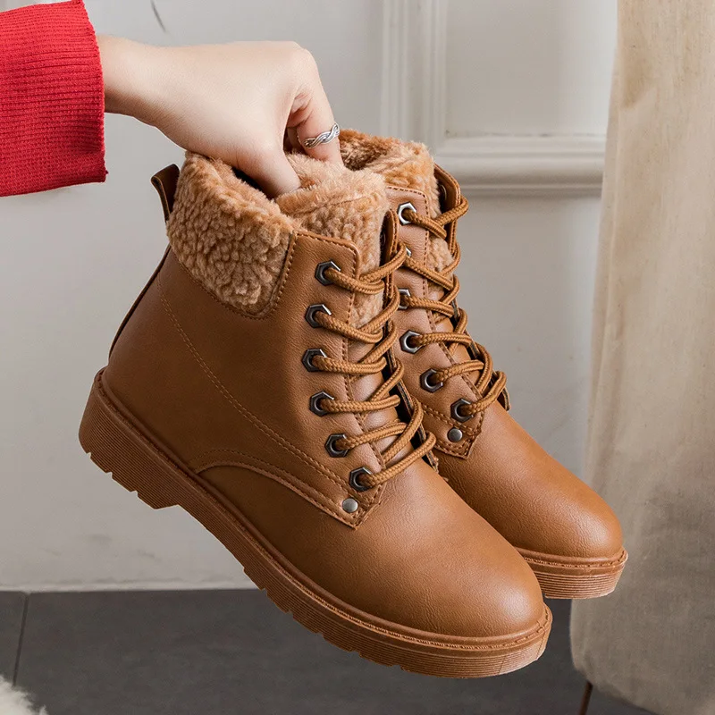 Модные женские ботинки; ботильоны martin на плоской подошве; женские зимние ботинки; теплые плюшевые кроссовки на шнуровке; женская обувь; botas mujer; WSH3431 - Цвет: Khaki