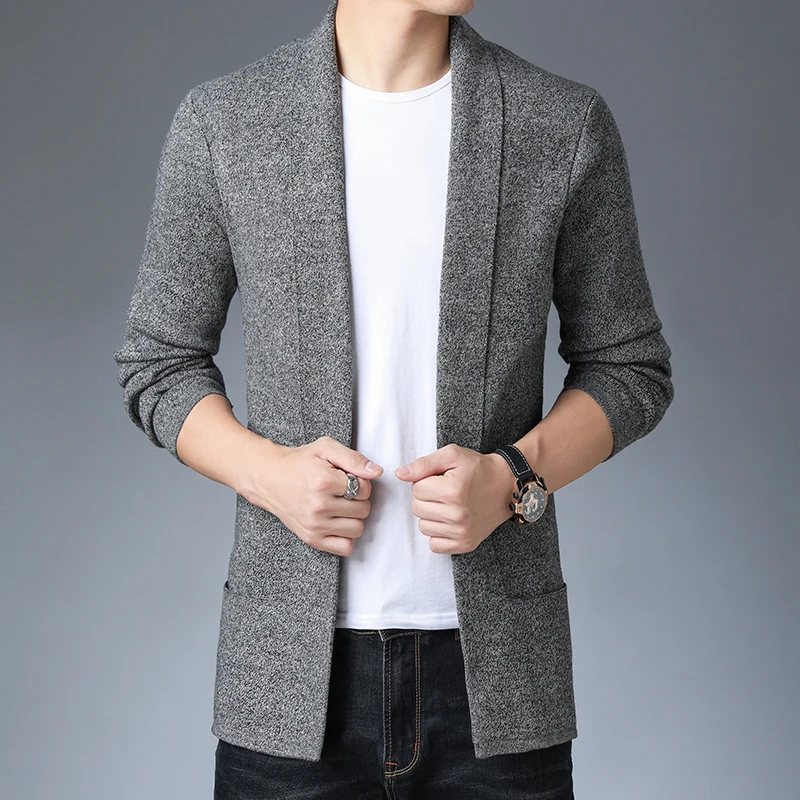 Топ класс новые модные свитера мужские кардиган пальто длинные облегающие вязаные Джемперы Осенние корейский стиль повседневная мужская одежда