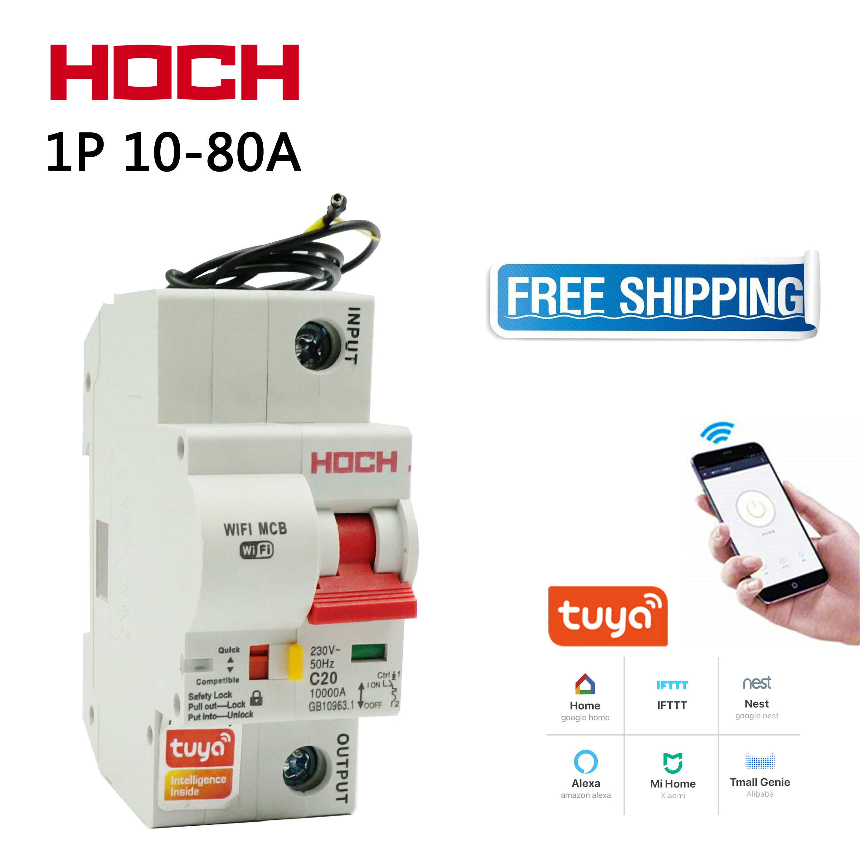 

HOCH ZJSB9-80Z TuyaSmart LifeWIFI Circuit Breaker Timer Remote Control 1P Automatic Intelligent Switch FACTORY Free Shipping