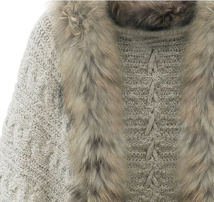 Женский кардиган, свитер с меховым шерстяным воротником и длинным рукавом, вязаная верхняя одежда, зимний плотный теплый повседневный свободный свитер, Топ# BL35