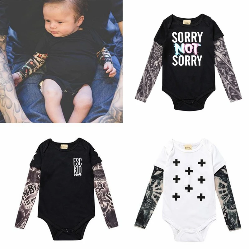 

2019 Baby Bodysuit Newborn Baby Boy Tattoo Bodysuit Baby Boys Girls Baby Mesh Tattoo Long Sleeve Body Suit Infant Clothes