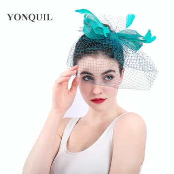 

Elegant bride mesh fascinator green headwear fancy bow hair accessories veils fedora party dinner dance headdress with hair pin