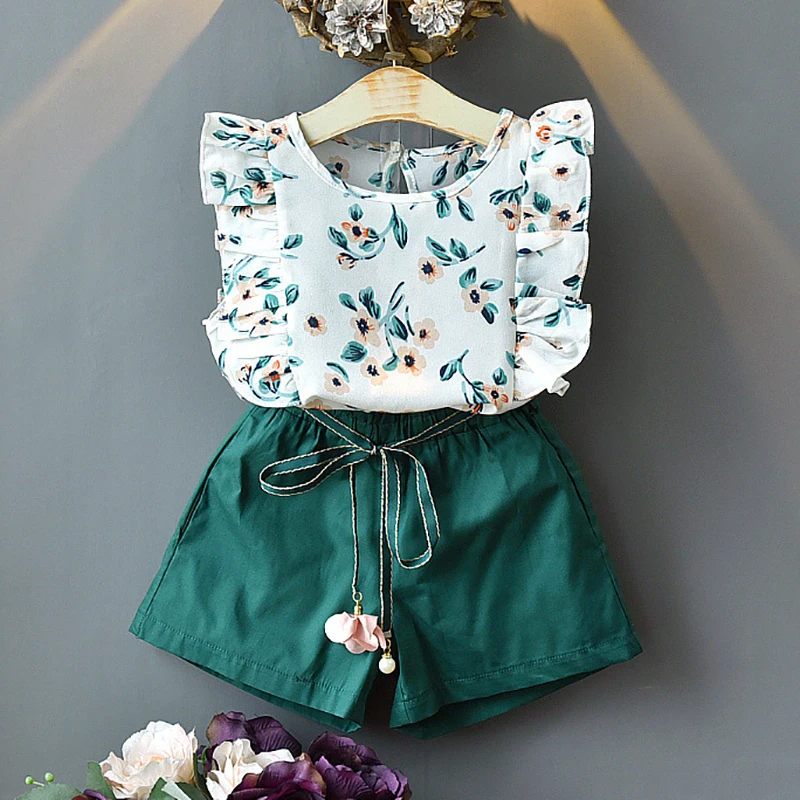 Girls Clothing Fly Sleeveless T-shirt+skirt 2pcs Sets Baby Girls ...