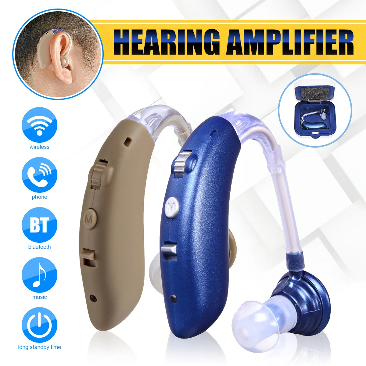 

1 Pcs Rechargeable Wireless bluetooth Mini Digital Hearing Aid Sound Amplifiers Wireless Ear Aids for The Deaf Elderly