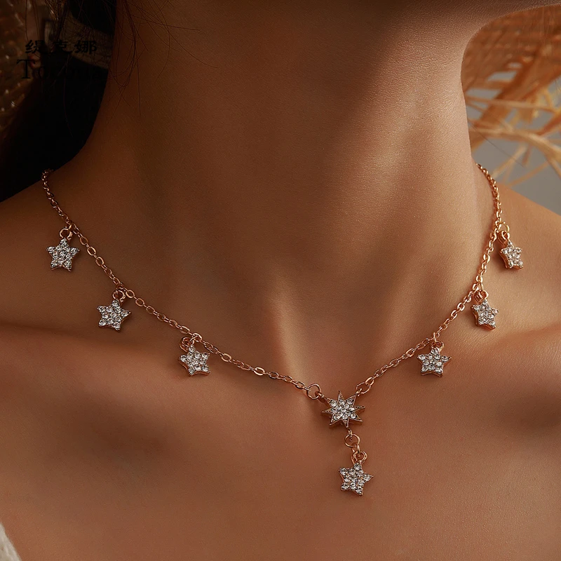 Tocona COLLAR COLGANTE de estrella con diamantes de imitación para mujer, gargantilla de cadena de Metal de aleación de dorado, bohemio, 15236| Collares colgantes| - AliExpress