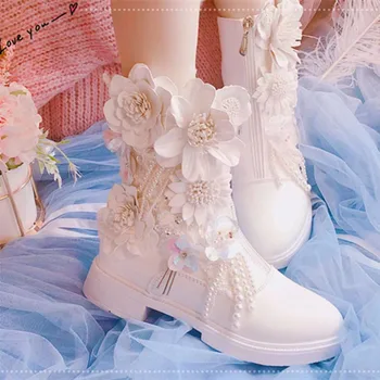 

Original European station zipper high-heeled women's shoes 2019 autumn and winter flower tassel Korean shoes