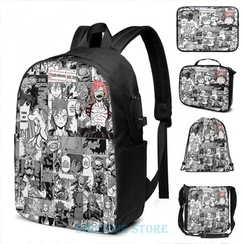 

Funny Graphic print Red Riot Manly-hearted Hero USB Charge Backpack men School bags Women bag Travel laptop bag