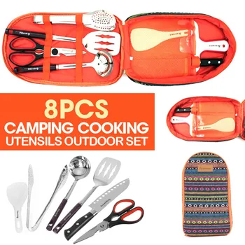 

8Pcs/set Kitchen Tools Camping Cooking Utensils Outdoor Set Kitchen Cookware Gear + Storage Bag Cooking Tool Sets 2020 New