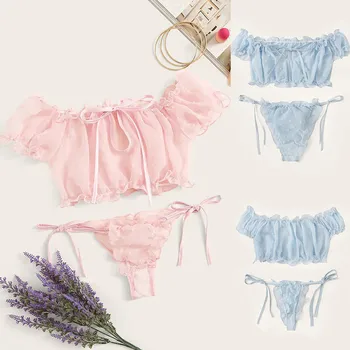 

Women Lingerie Corset Mesh Underwire Racy Muslin Sleepwear Underwear Tops+Briefs Female Pajama Sets 2020 FJSL