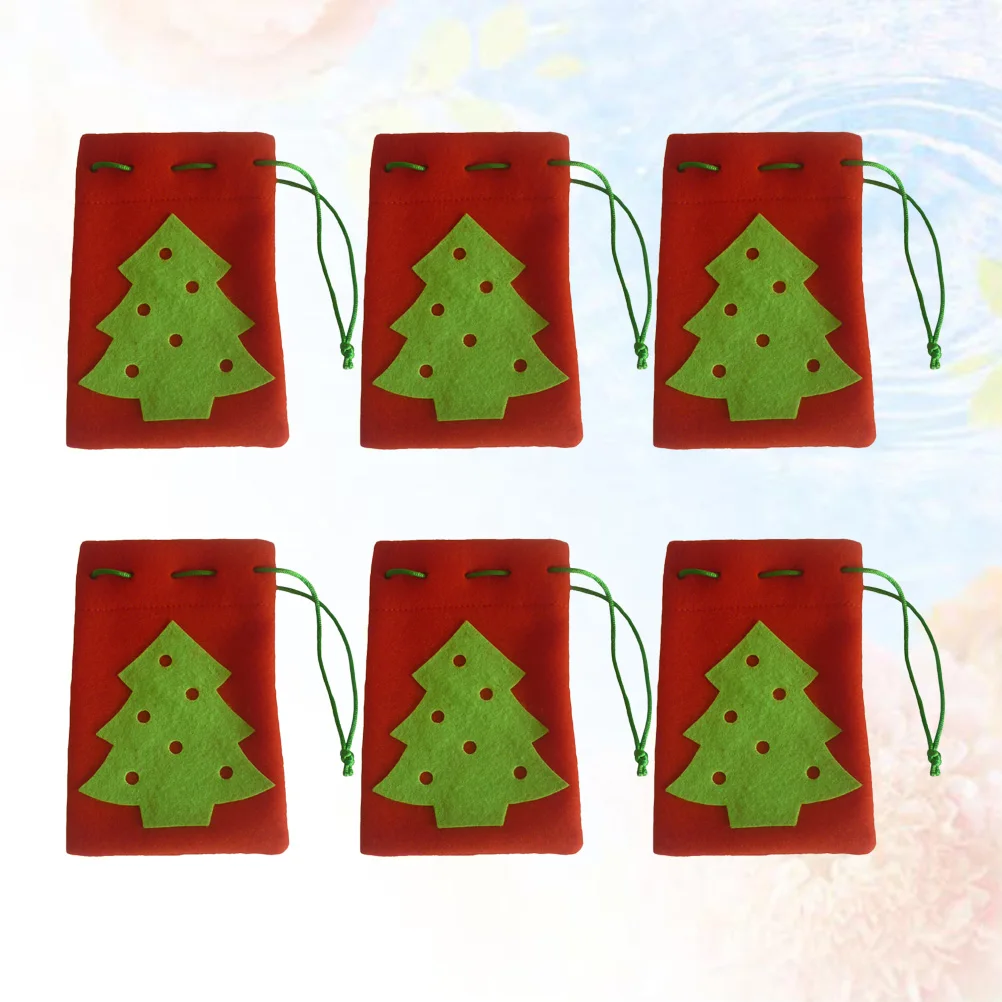 6pcs Christmas Candy Pouch Portable Bag Tree Design Lovely Gift Bag Treat Bags Party Supplies for Festival Christmas Gathering