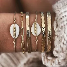 6 шт./компл. Модные женские классические круглые бусины из ракушек золотой браслет личности винтажные пляжные Многослойные браслеты Ювелирные изделия Подарки