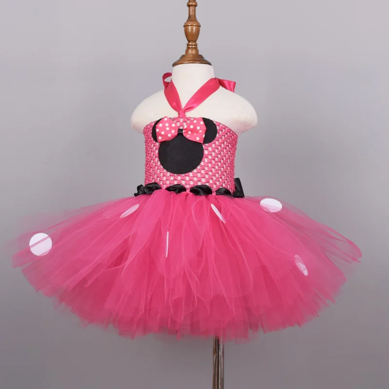 Платье-пачка с Минни Маус для маленьких девочек праздничный костюм Минни на день рождения с повязкой на голову с ушками мышки, 5 цветов на выбор, детское платье-пачка, От 0 до 8 лет