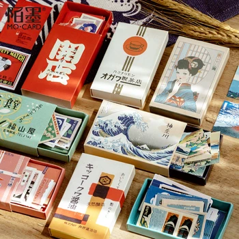 

60 Pcs/Box Japanese Retro Style Decorative Stickers Scrapbooking Matchbox Sticker Flakes Stationary Album Office Accessories