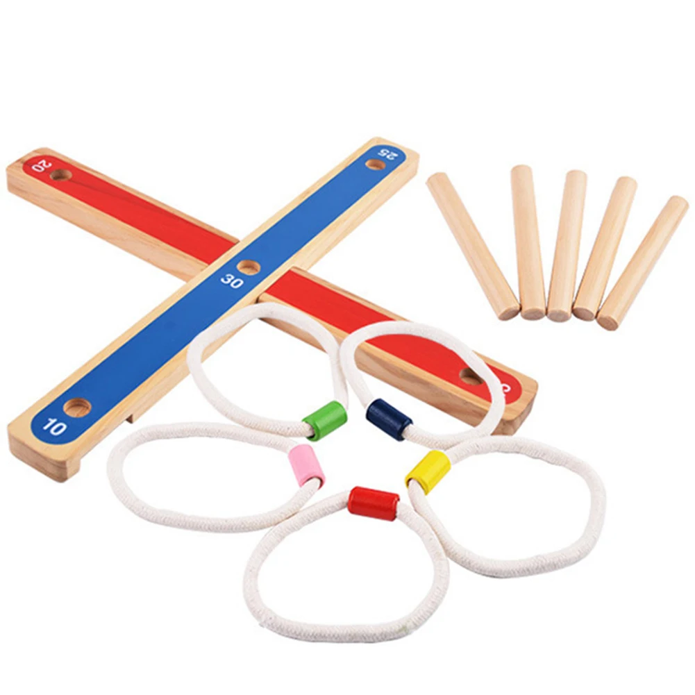 

Durable Rope Throwing Fun Children Interactive Toy Wooden Quoits Indoor Family Pegs Outdoor Garden Hoopla Game Gift