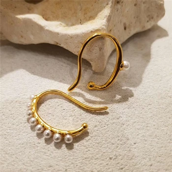 

AOMU 2019 Asymmetry Geometric Pearl No Pierced Earrings Gold Metal Ear Bone Clip Stud Earrings for Women Girl Date Dress Jewelry
