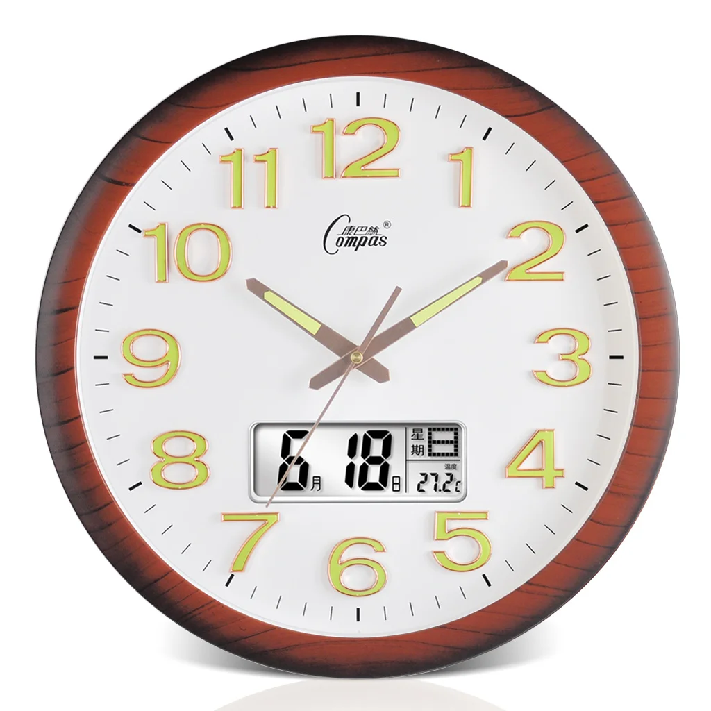 Простые настенные часы с календарем бесшумные классические электронные