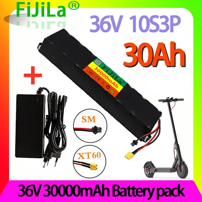 

New 36V 10S3P 30Ah 250W-500W high capacity 42V 18650 lithium battery pack 30000mAh electric bicycle scooter with BMS XT60 Plug