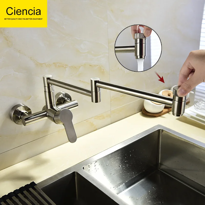 

Brushed Brass Wall-in Tap Foldable Universal Rotating Kitchen Sink Faucet Laundry Tub Mop Pool Faucet