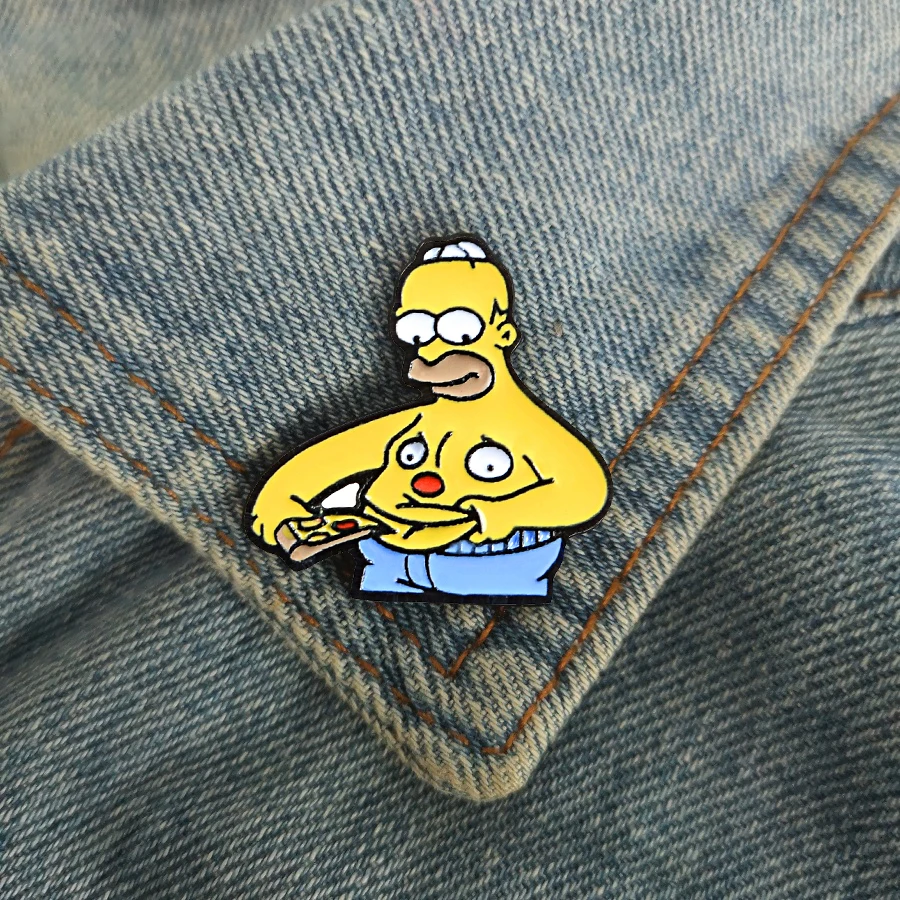 Симпсоны на булавке Meme Fat Paunchy Homer Jay живот едят пиццу ТВ-шоу мультипликационный персонаж nternet брошь Милые эмалированные булавки для фанатов