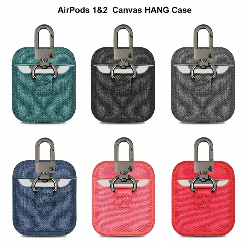 Чехол для наушников AirPods 1 2 тканевый противоударный чехол с крючком функцией
