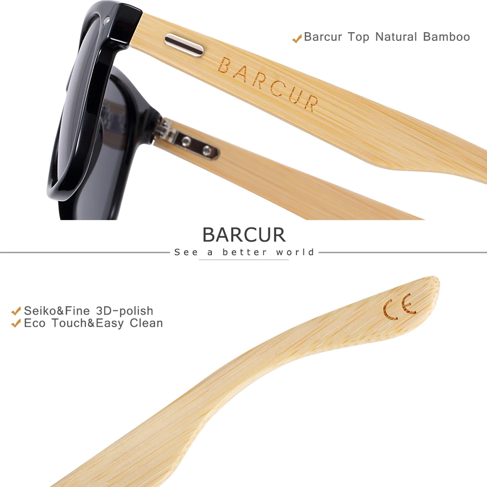 BARCUR поляризованные очки мужские бамбуковые деревянные Солнцезащитные очки женские модные зеркальные солнцезащитные очки Брендовые дизайнерские очки