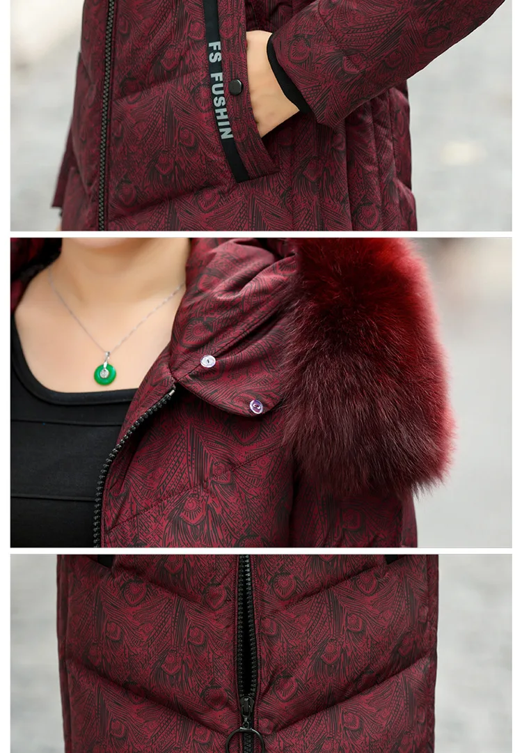 Brand Winter New Style Middle-aged down Jacket Women's Mid-length Thick Large Size Fox Fur Linc-Middle-aged Women Dress