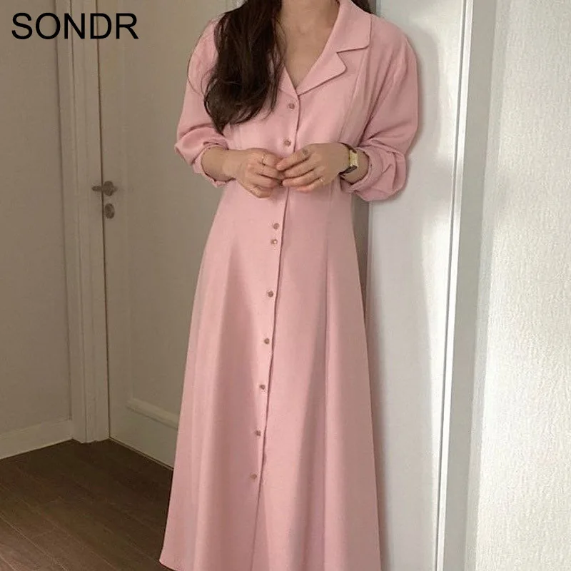 

Elegant Dignified Women Dresses Korean Fashion Office OL Dress 2020 Spring Retro Gentle Lace Up Single Breasted Shirt Dress
